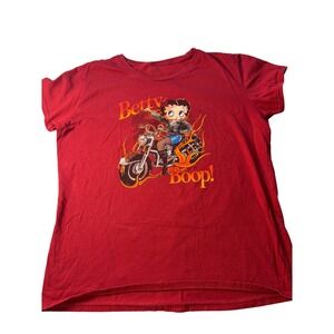 Bikercore Betty Boop Motorcycle Flame Graphic T-Shirt Red XL 100% Cotton